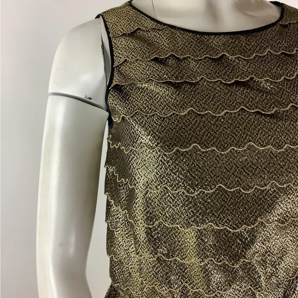 See By Chloe Sz 6 Fit & Flare Metallic Dress Gold Acetate Button Closure - Picture 2 of 8